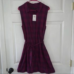 Women’s 12 BANANA REPUBLIC Sleeveless Popover Shirt Dress Magenta & Navy Plaid